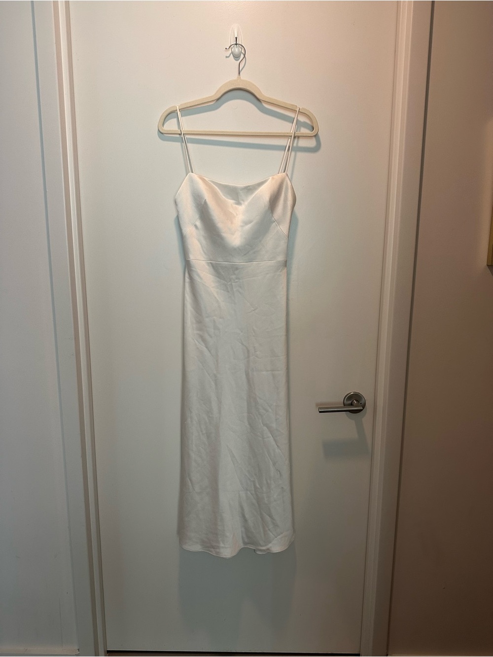Jenny Yoo White Satin Slip Midi Dress